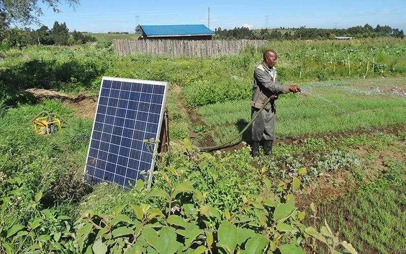 Solar panel powering an irrigation pump